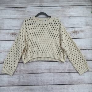 Amuse Sweater Womens Small Cream Open Knit Pullover Chunky Distressed Acrylic